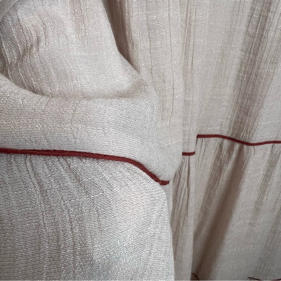 Fig + Flower Tan Midi Dress with Burgundy Pink Embroidery. Size Large. - Picture 12 of 16